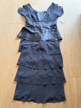 Tradition Tiered Dress NWT Size 14 Steel Grey Layered Ruffle Feminine Formal